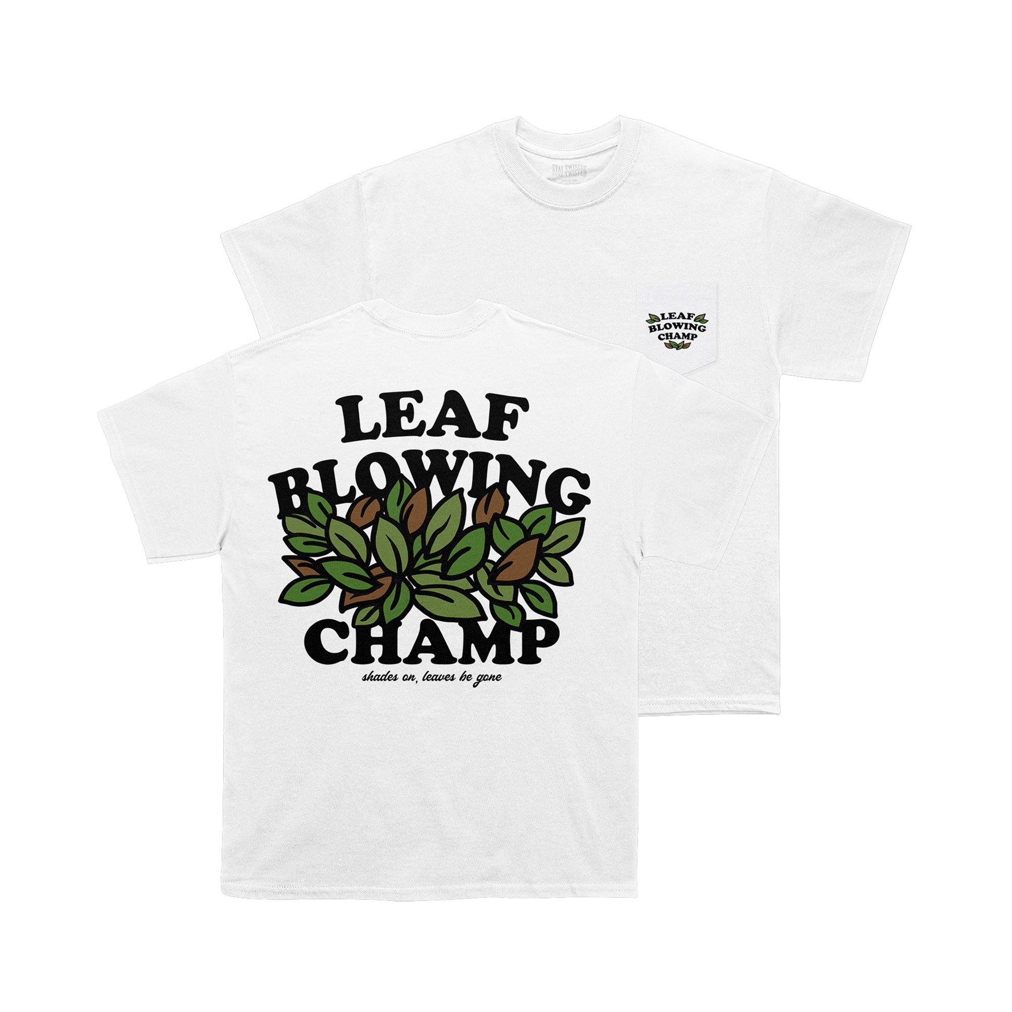 Leaf Blowing White Pocket Tee