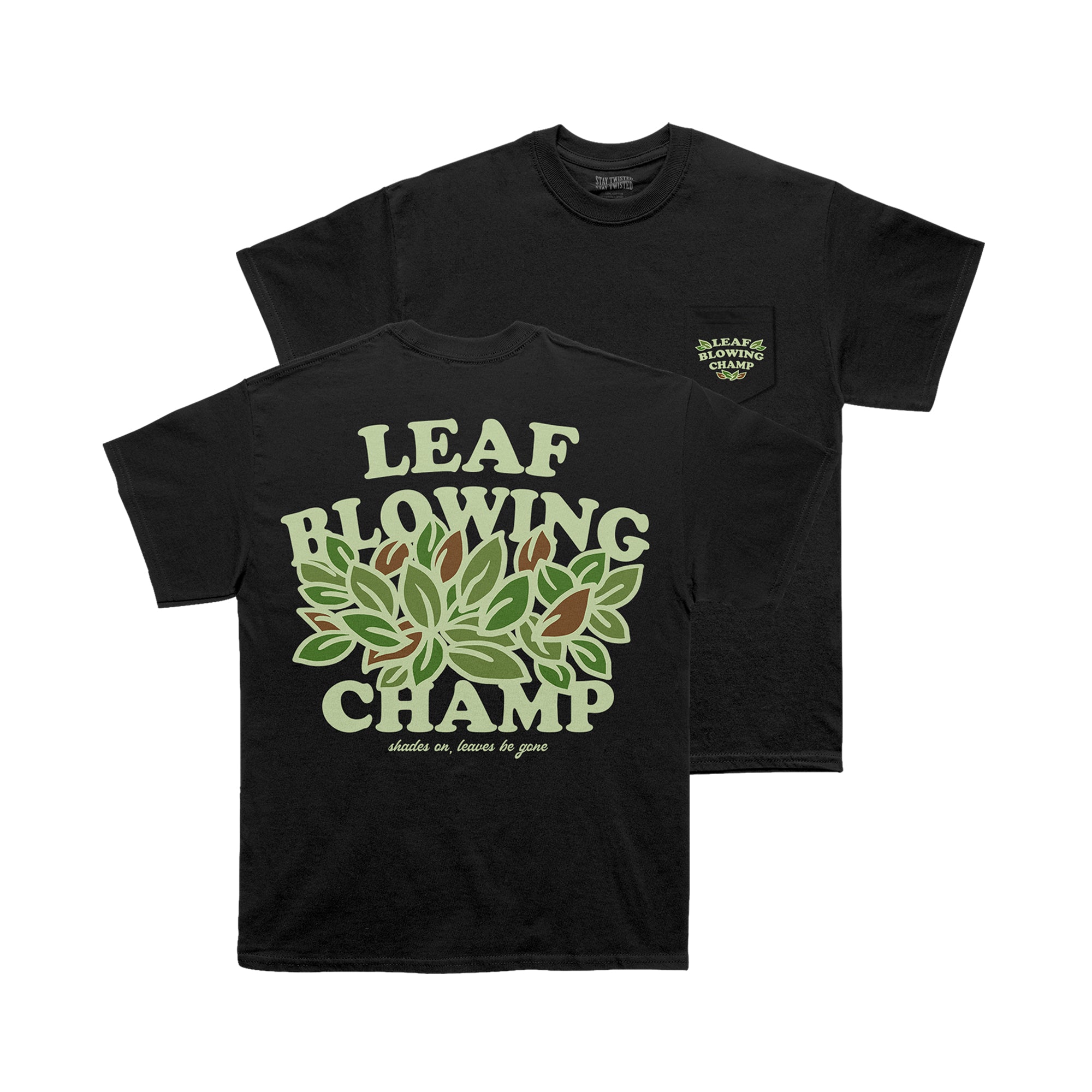 Leaf Blowing Black Pocket Tee